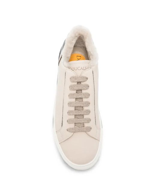 Doucal's White Shearling-Trim Sneakers