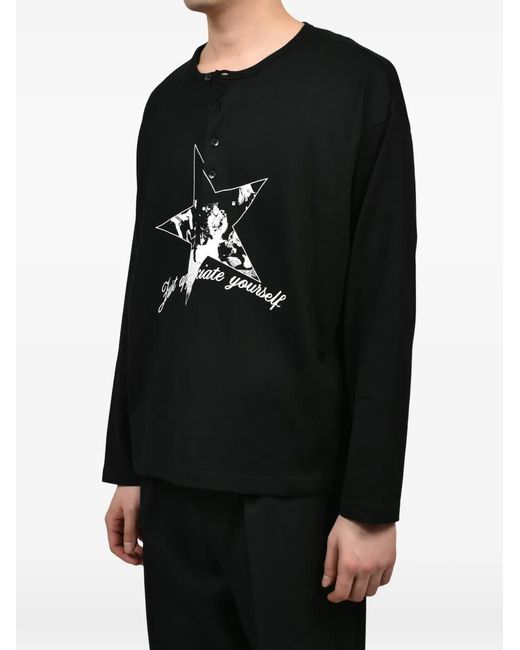 CEDARWOOD Black Graphic-Print Henley T-Shirt for men