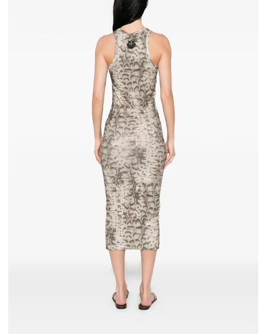 Pinko White Ribbed Slim-Fit Midi Dress With Snake Print