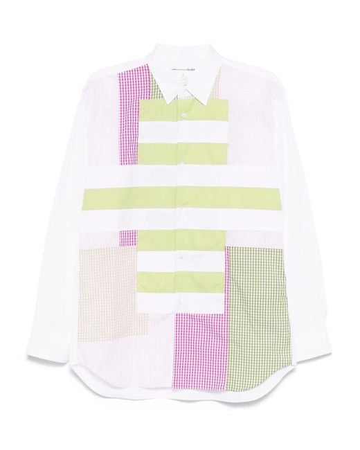 COMME des GARÇONS HOMME パッチワークシャツ M ホワイト Comme des Garçons メンズ ホワイト ストライプ&ギンガムチェック
