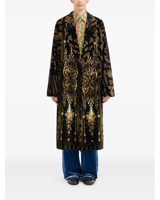 Pierre Louis Mascia Black Damask-Print Velvet Coat