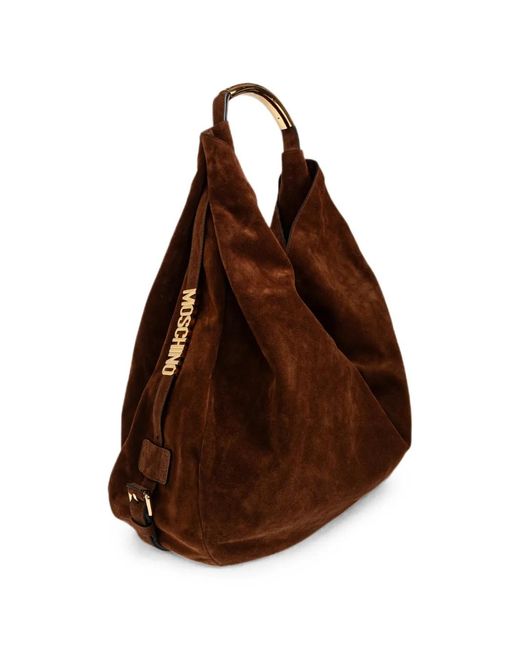 Moschino Brown Large Handle Me Suede Shoulder Bag