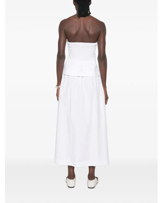 Xirena White Ciara Ruched Strapless Midi Dress