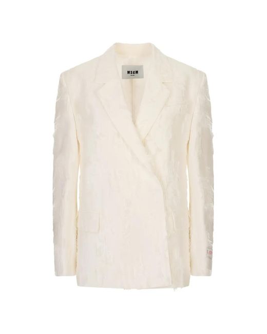 MSGM White Frayed Double-Breasted Jacket