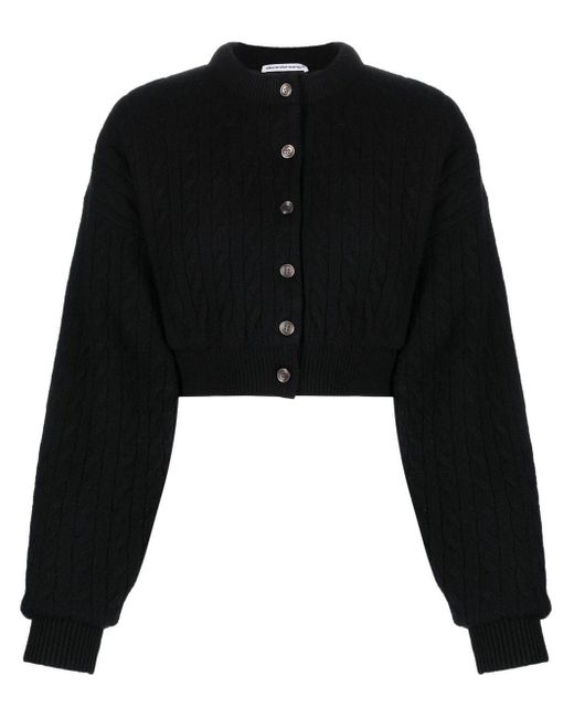 Alexander Wang Wool Cable-knit Cropped Cardigan in Black | Lyst