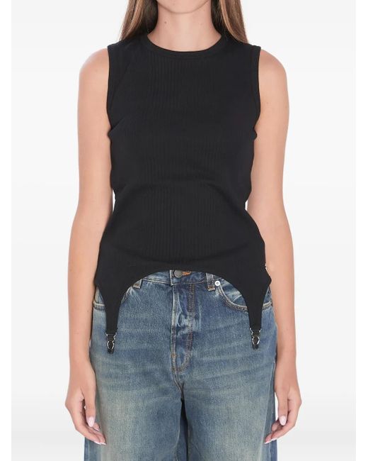 Jean Paul Gaultier Black Ribbed Hook-Detail Top