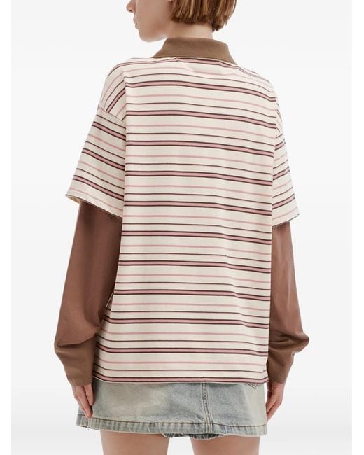 Mini Cream White Striped Layered-Effect Polo Shirt