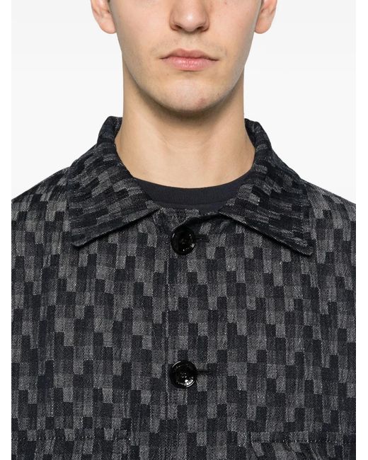 Tagliatore Black Chest-Pockets Patterned Shirt Jacket for men