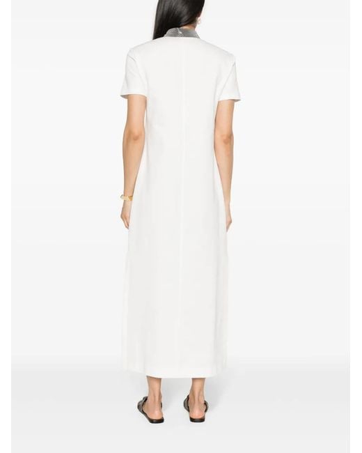 Brunello Cucinelli White Monili-Embellished Polo Dress