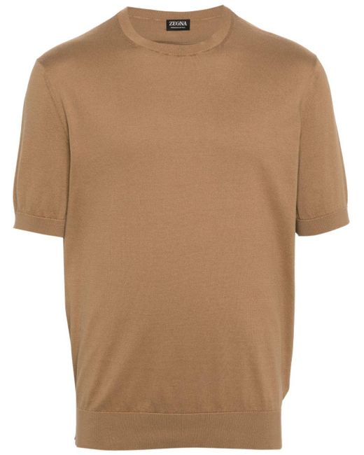 Zegna Brown Knitted Cotton T-shirt for men