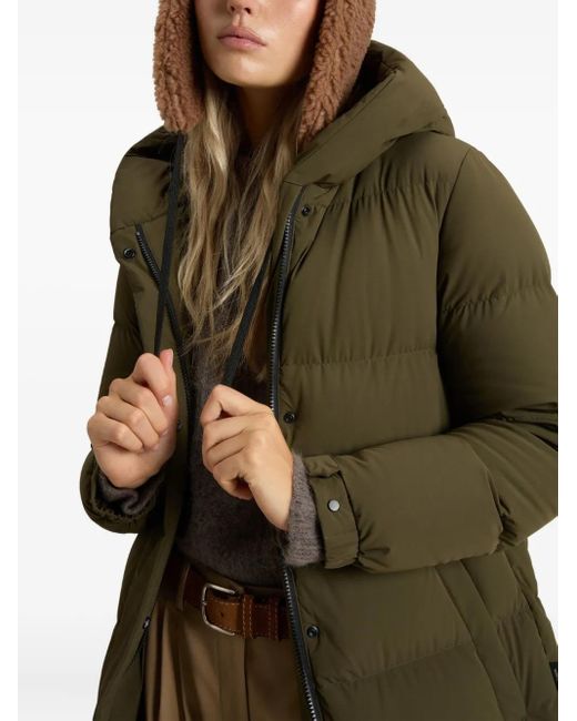 Woolrich Green Hooded Quilted Zip-Fastening Coat