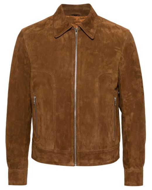 Fursac Brown Long-sleeve Suede Jacket for men