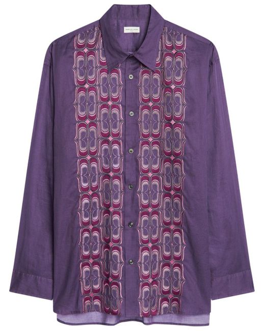 Dries Van Noten Purple Embroidered Cotton Shirt for men