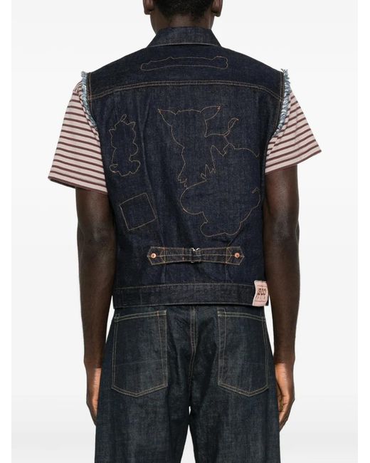 KENZO Blue Frayed Sleeveless Gilets for men