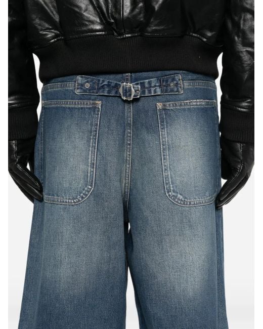 sunflower Blue Distressed-Effect Wide-Leg Jeans for men