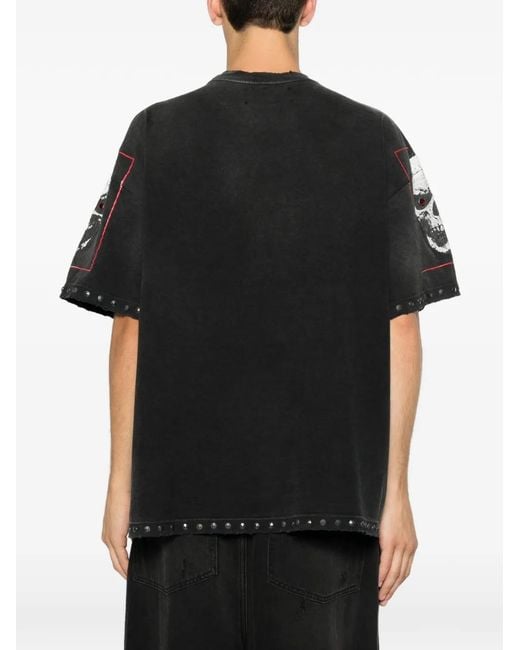Satoshi Nakamoto Black Stud-Embellished Skull-Print T-Shirt for men