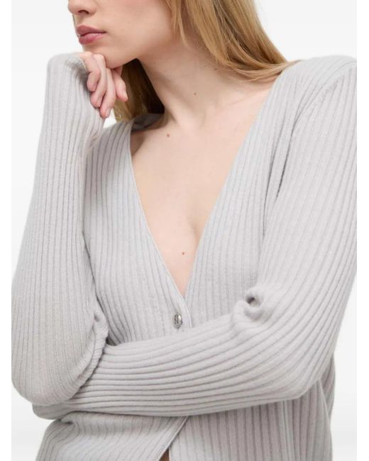 IRO Gray Devora Ribbed Button-Up Cardigan