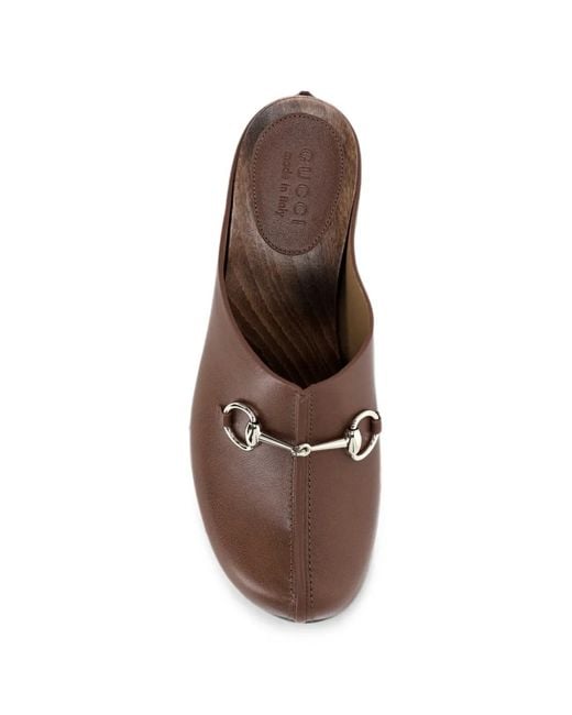 Gucci Brown Platform Clogs With Horsebit