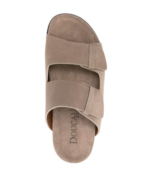 Doucal's Brown Double-strap Suede Slides for men