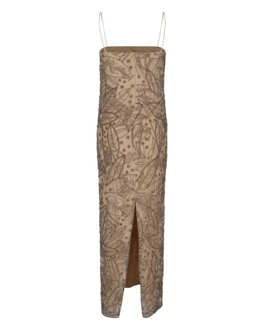 Ralph Lauren Natural Leaf-Pattern Beaded Dress