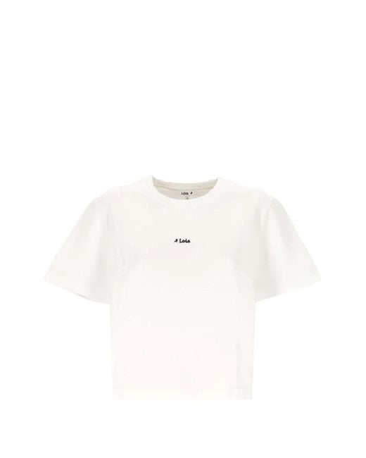 Lois White T-Shirt Crop Cherry À Logo Imprimé