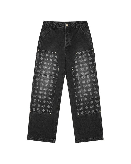 BBCICECREAM Gray Diamonds & Dollars Logo-Print Carpenter Jeans for men