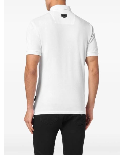 Philipp Plein White Skull&Bones-Print Cotton Polo Shirt for men