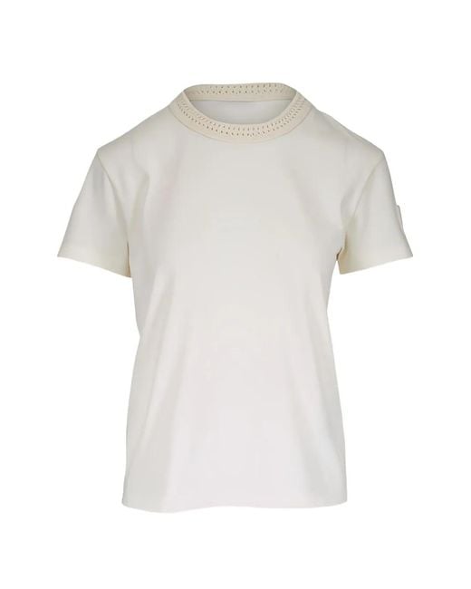 Moncler White Crochet-Trim T-Shirt