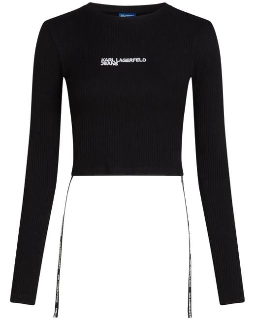 Karl Lagerfeld Black Long-Sleeved Ribbed T-Shirt