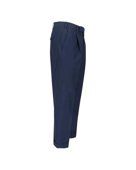 PT Torino Blue Button Pleat Trousers for men