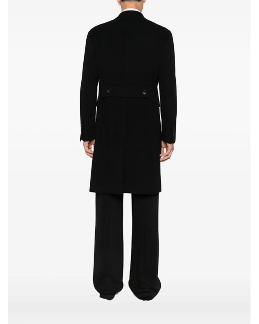 Tagliatore Black Double-Breasted Wool-Blend Coat for men