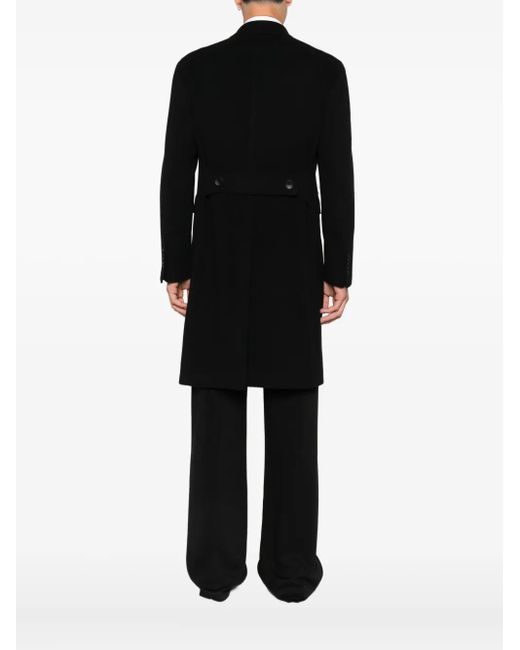 Tagliatore Black Double-Breasted Wool-Blend Coat for men