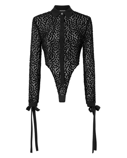 Roberto Cavalli Black V-Neck Bodysuit