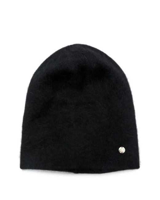 Coccinelle Black Logo-Plaque Brushed-Finish Beanie Hat