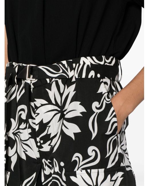 Sacai Black Floral-panel T-shirt Dress