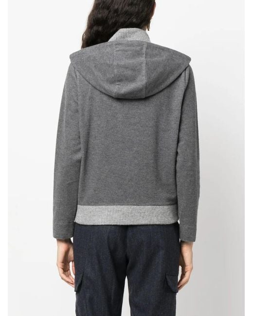 Peserico Gray Mélange-Effect Hooded Jacket