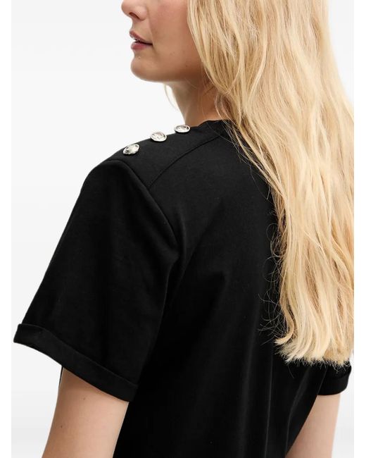 Guess Black Button-Detail Logo-Print T-Shirt