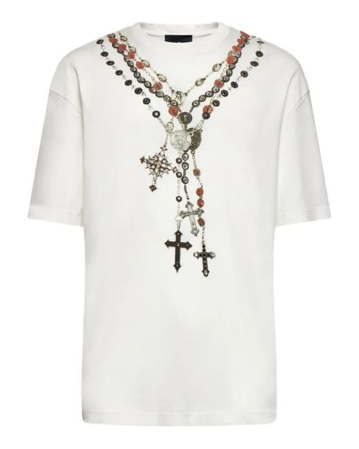 John Richmond White Cross-Print T-Shirt for men