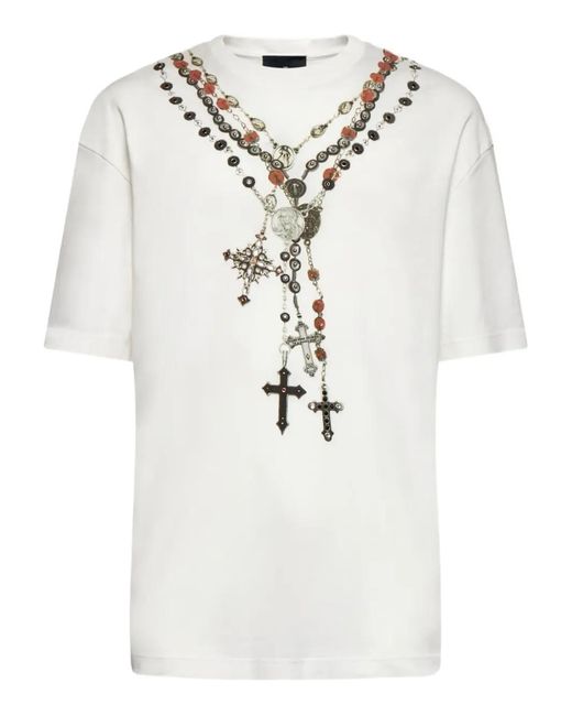 John Richmond White Cross-Print T-Shirt for men