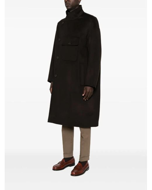 Emporio Armani Black Patch-Pocket Button Coat for men