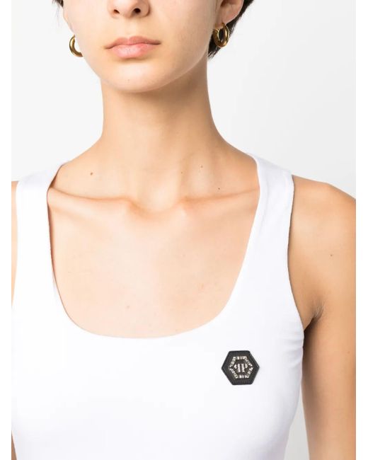 Philipp Plein White Logo-Patch Tank Top
