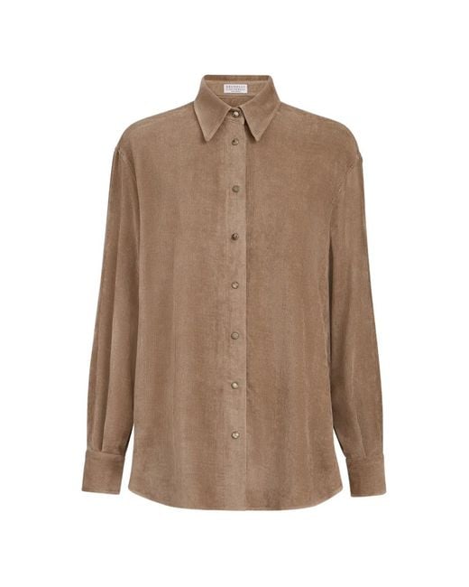Brunello Cucinelli Brown Fluid Corduroy Shirt With Monili