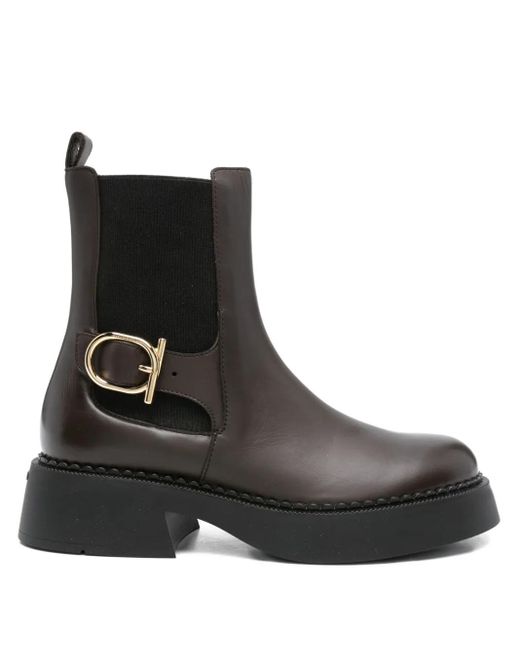 Ferragamo Black 40Mm Buckle-Detail Boots