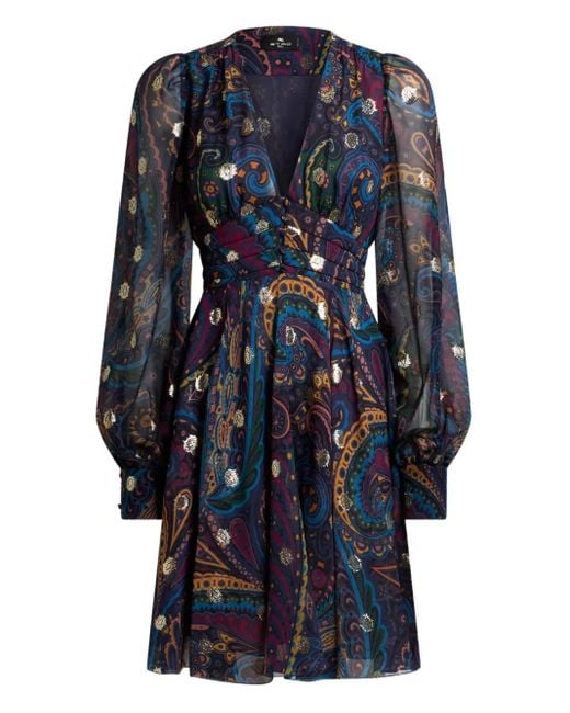 Abito Corto Con Scollo A V di Etro in Blue