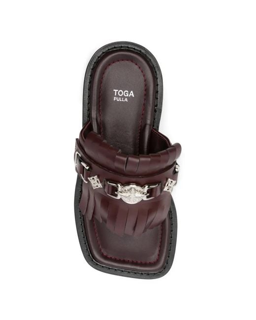 Toga Brown Fringe-Detail Buckled Sandals