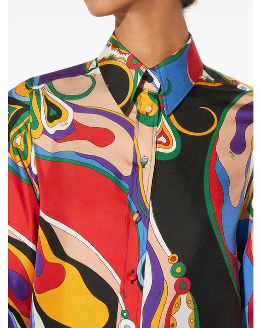 Emilio Pucci Red Orchidee-Print Silk-Twill Shirt