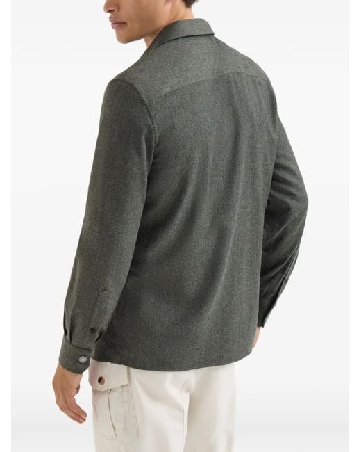 Brunello Cucinelli Gray Virgin Wool Flannel Overshirt With Spread Collar And Chest Pockets for men