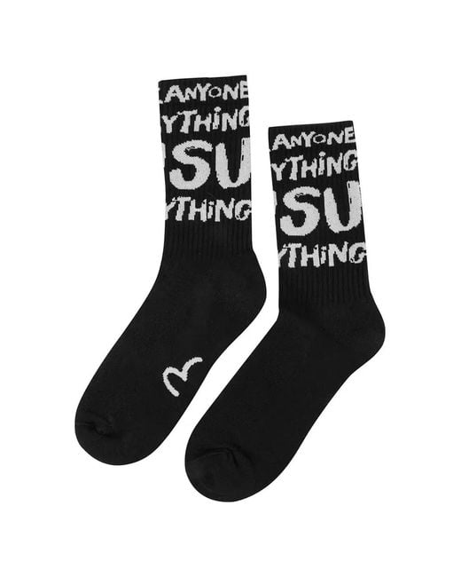 Evisu Black Slogan-Jacquard Socks