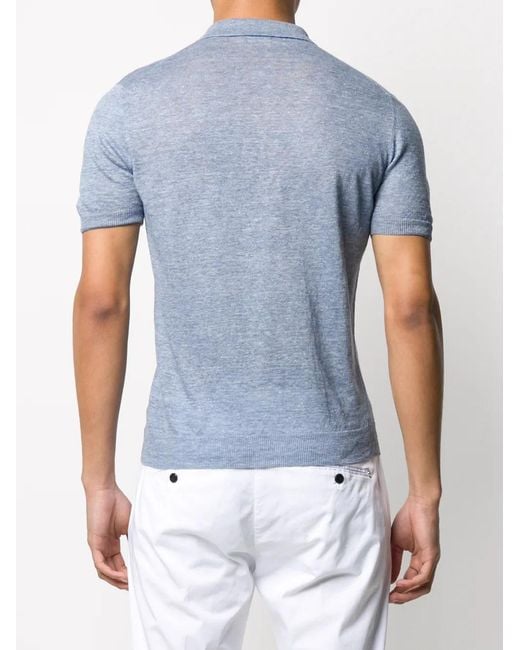 Barba Napoli Blue Knitted Polo Shirt for men