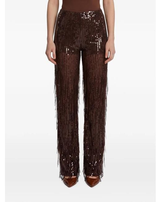 FEDERICA TOSI Brown Sequin-Embellished High-Waisted Rousers